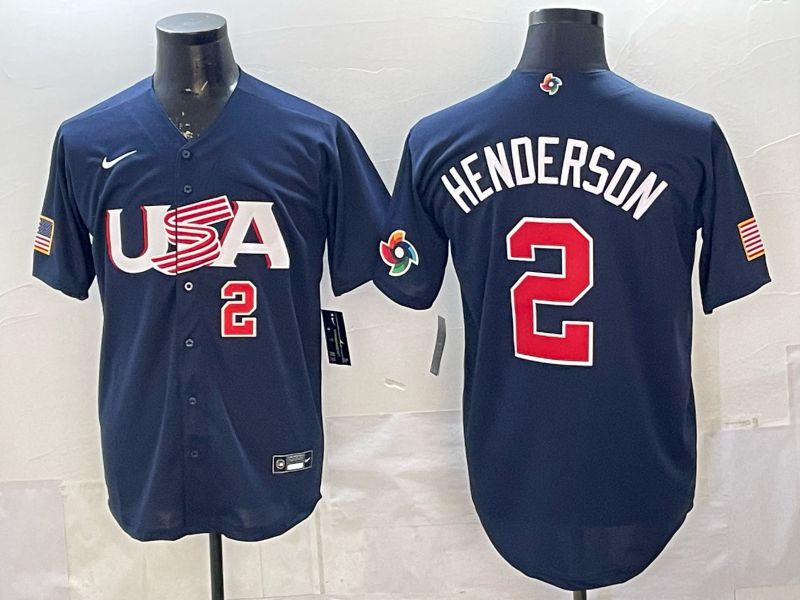 Men 2026 World Cub USA #2 Henderson Blue Nike MLB Jersey style 008
